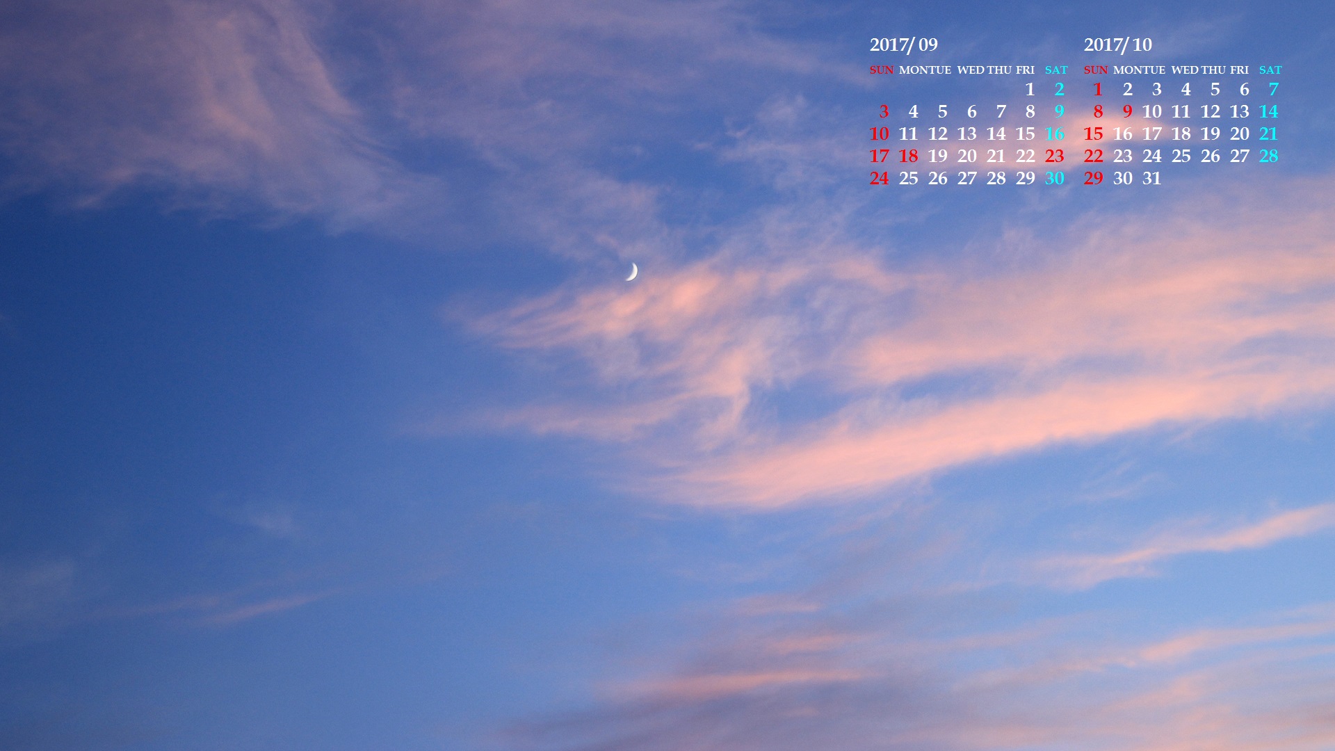 ピンクの雲と夕月 カレンダー壁紙館 昴 無料ワイド