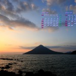 開聞岳と夕陽のカレンダー壁紙